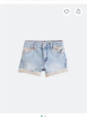 Mini Mom Girls Light Wash Denim Shorts with Floral Trim